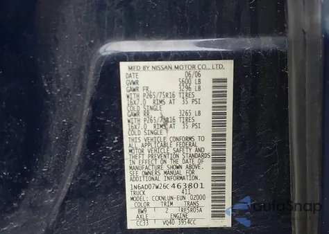 2006 Nissan Frontier Nismo Off Road from USA, damaged, VIN 1N6AD07W26C463801